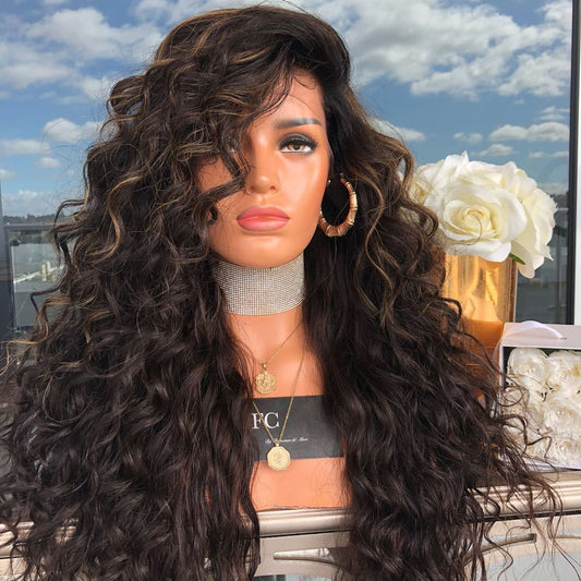 Women's Fashion Dark Brown Curly Hair Chemical Fiber Big Wave Wig Long Curls