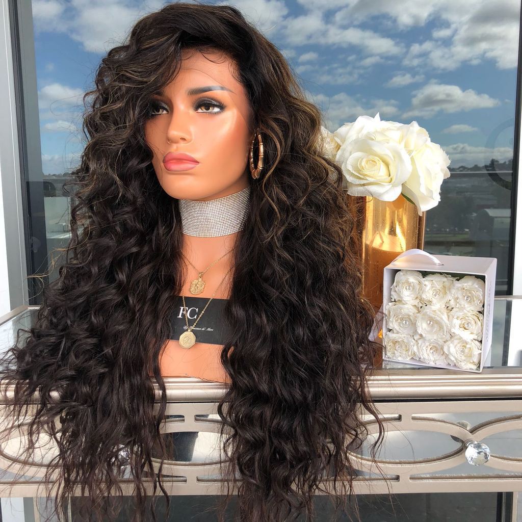 Women's Fashion Dark Brown Curly Hair Chemical Fiber Big Wave Wig Long Curls