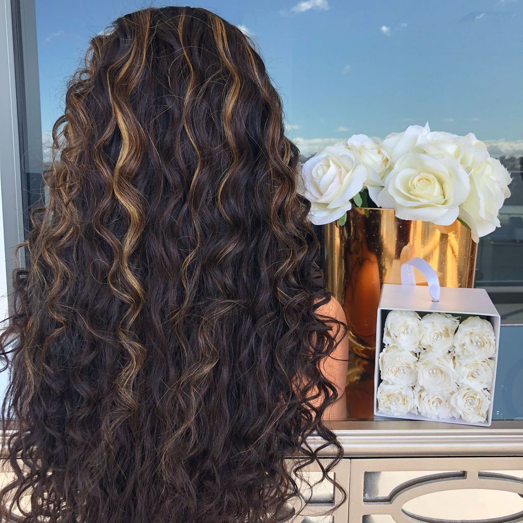 Women's Fashion Dark Brown Curly Hair Chemical Fiber Big Wave Wig Long Curls