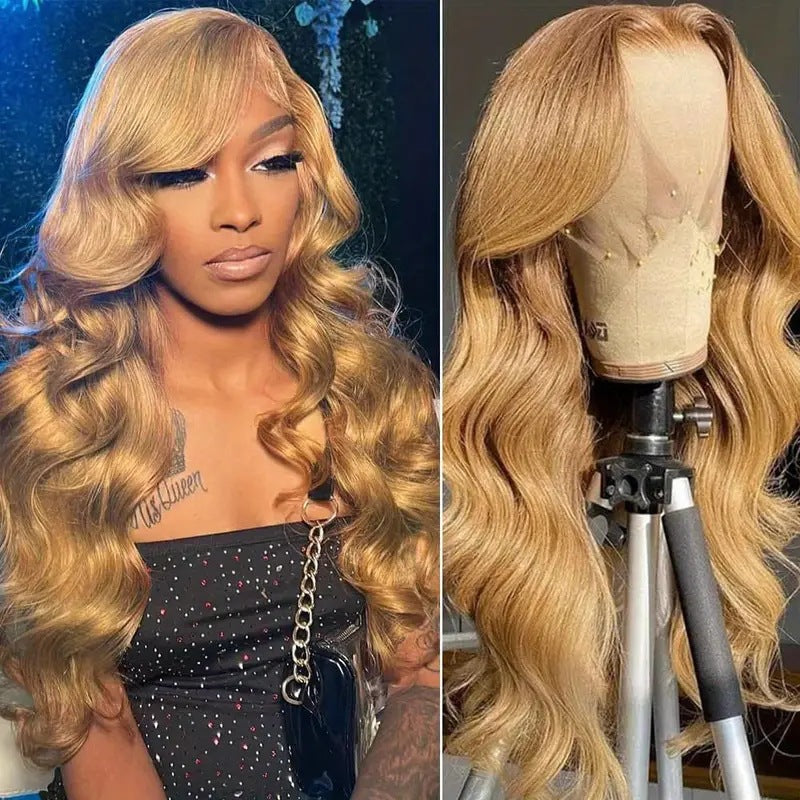 Women's Full Front Lace Golden Big Wave Wig Long Curls