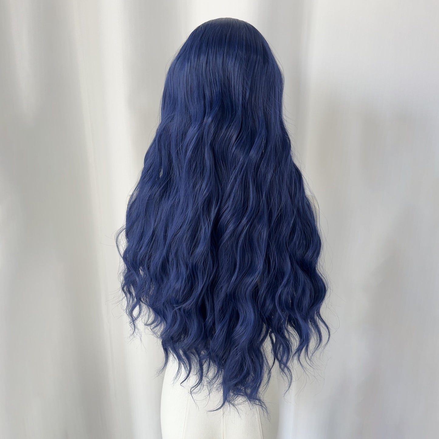 Universal Blue Color Head Cover Hand Crochet Embryo Forehead Lace Long Straight Wig