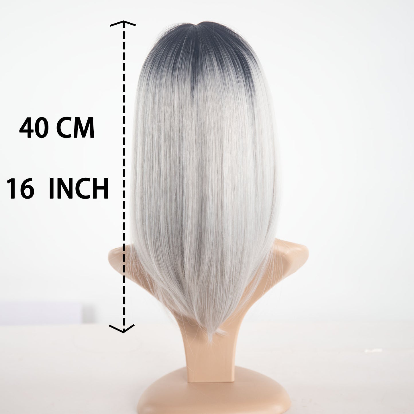 Women's Gradient Gray Mid-length Bangs Fiber High-level Wig Short Straight Hair
