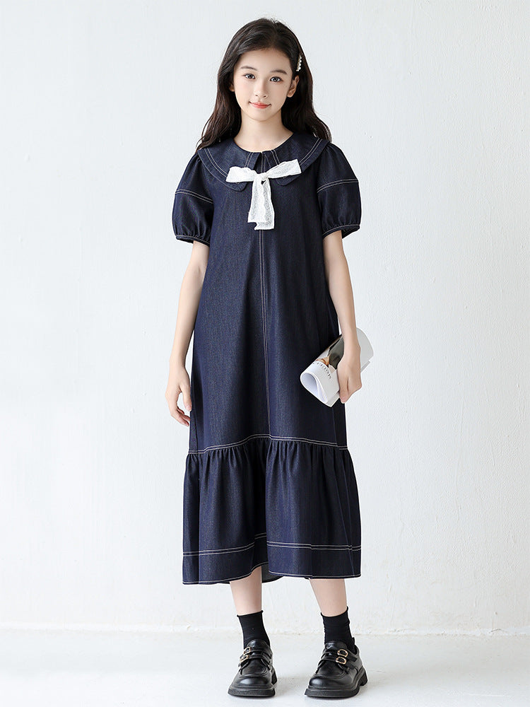 Children's Denim Skirt Summer Doll Collar Retro Children's Dress