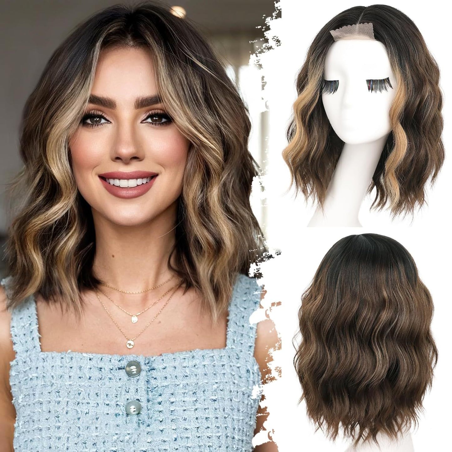 Small Lace Synthetic Wigs Water Ripple Wig Short Curly Hair