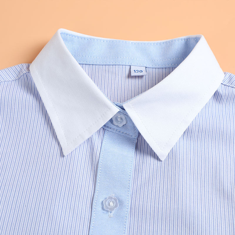 Striped Long-sleeved Cotton White Collar Middle Large Primary School Uniform Children's Shirt