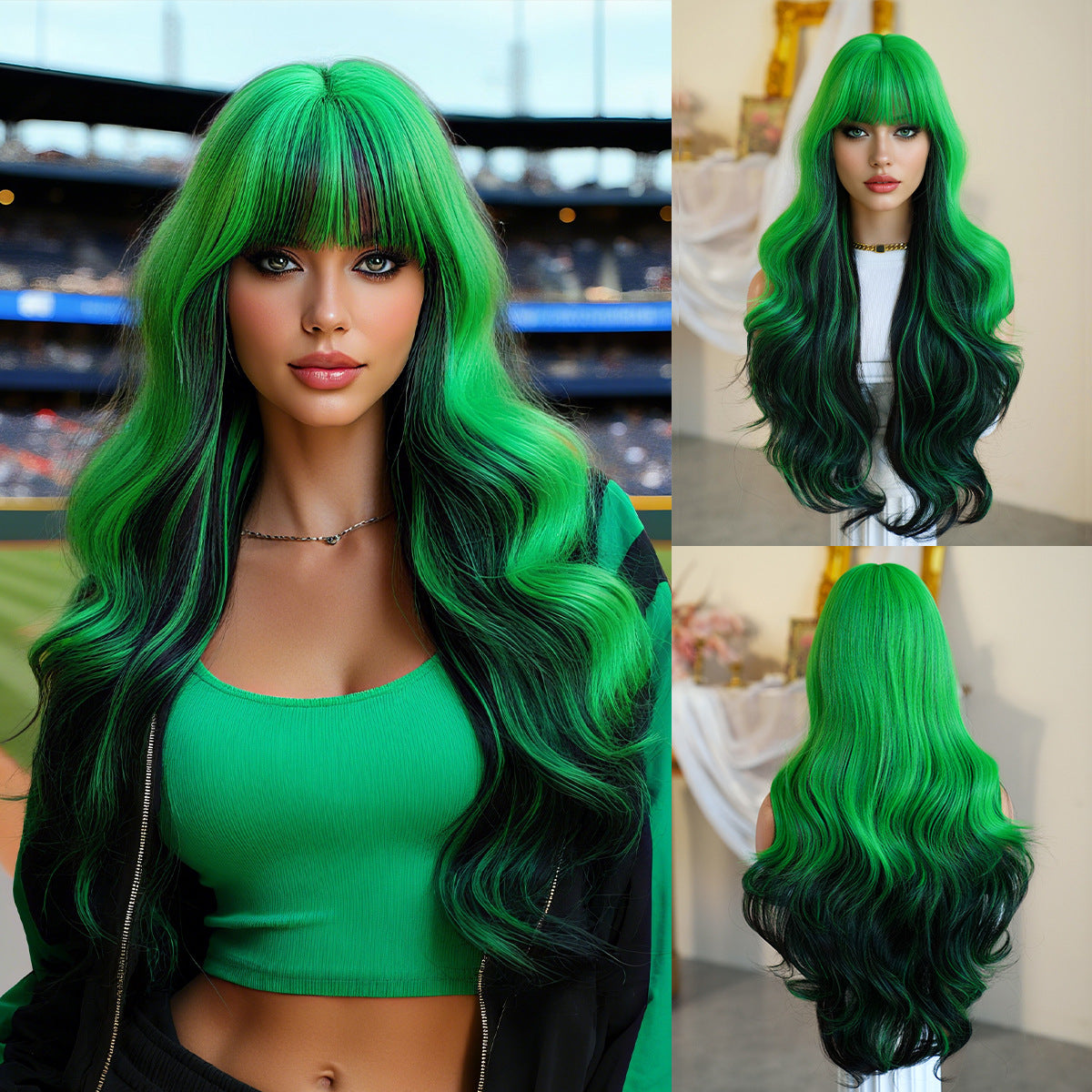 Gradient Color Wave Super Curly Hair Straight Bangs Fluffy Chemical Wig Long Curls