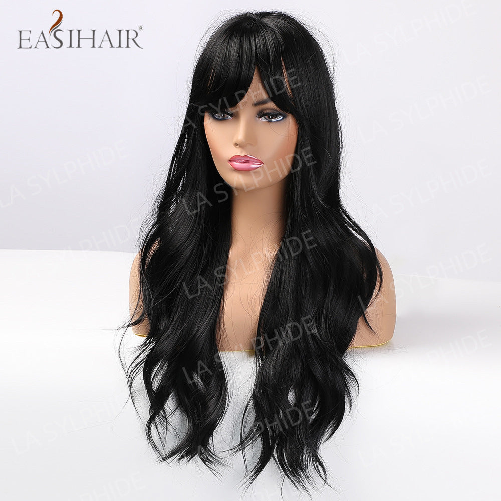 Women's Black Bangs Curly For Fiber Wig Long Curls