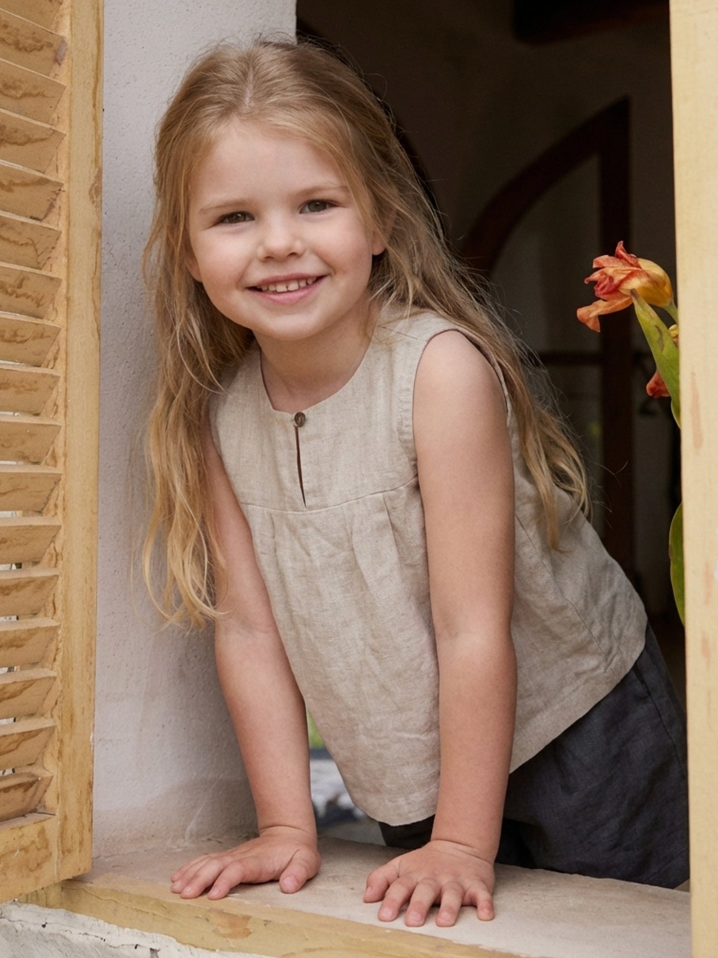 Children's Round Neck Hem Loose-fitting Peasant Blouse Sleeveless Vest Children's T-shirt