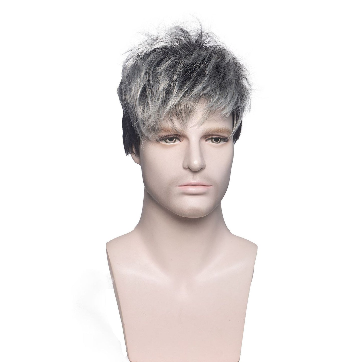 Men's White Gradient Color Chemical Fiber Short Men's Wig