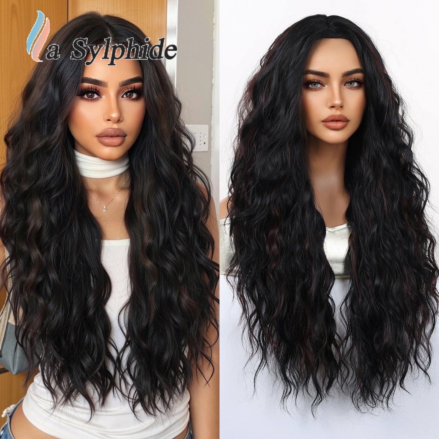 Braid Dark Brown Gradient Medium Curly Hair Fiber Chemical Wig Long Curls
