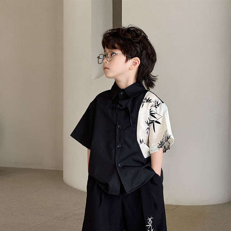 Children's Summer Korean Style Short Sleeve Western Bamboo Leaf Children's Shirt