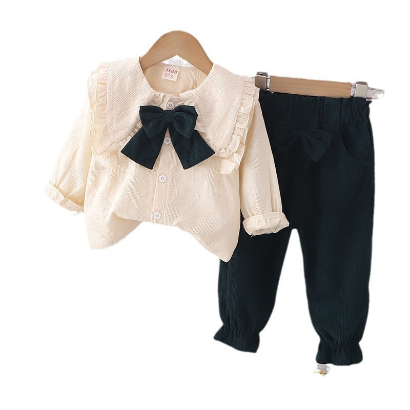 Spring Long Sleeve Fashionable Bow Shirt Children's Suit
