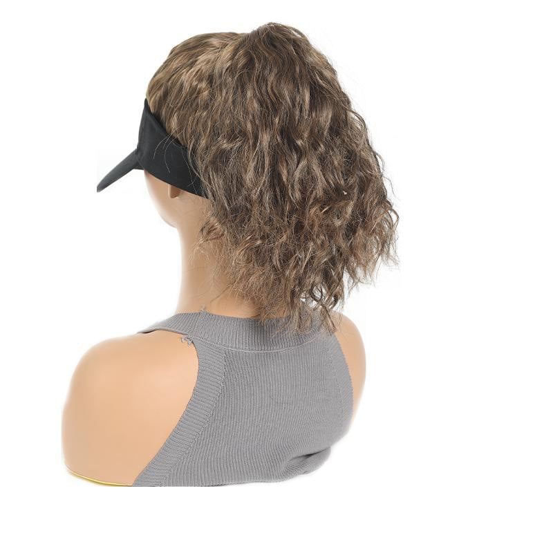 Women's Hat Black Cap Ponytail Integrated Synthetic Corn Curler Horse Wig Long Curls