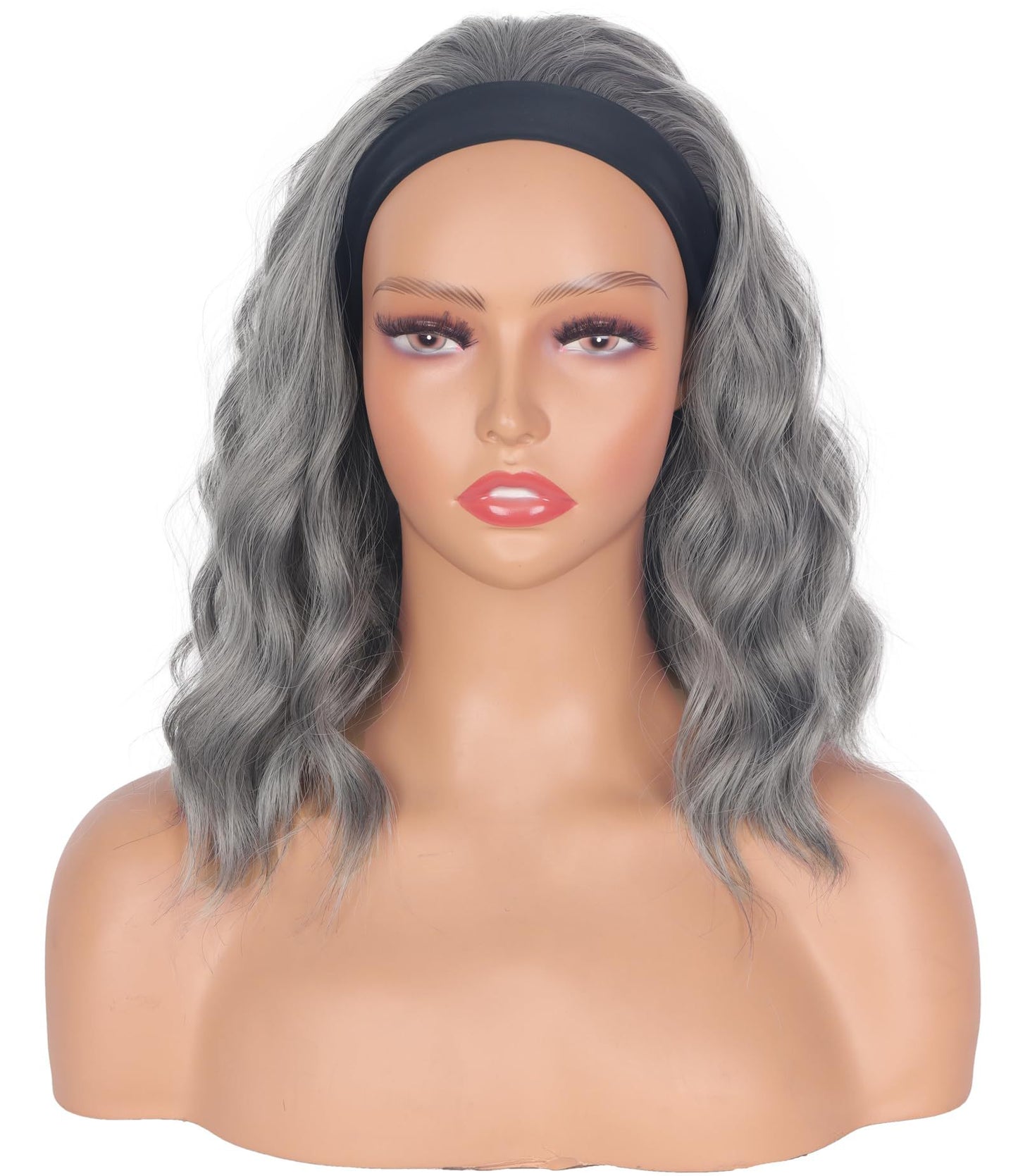 Women's Black Ice Ribbon Water Ripple Synthetic Wig Short Curly Hair