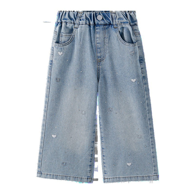 Summer Thin Jeans Embroidered Heart Rhinestone Children's Pants