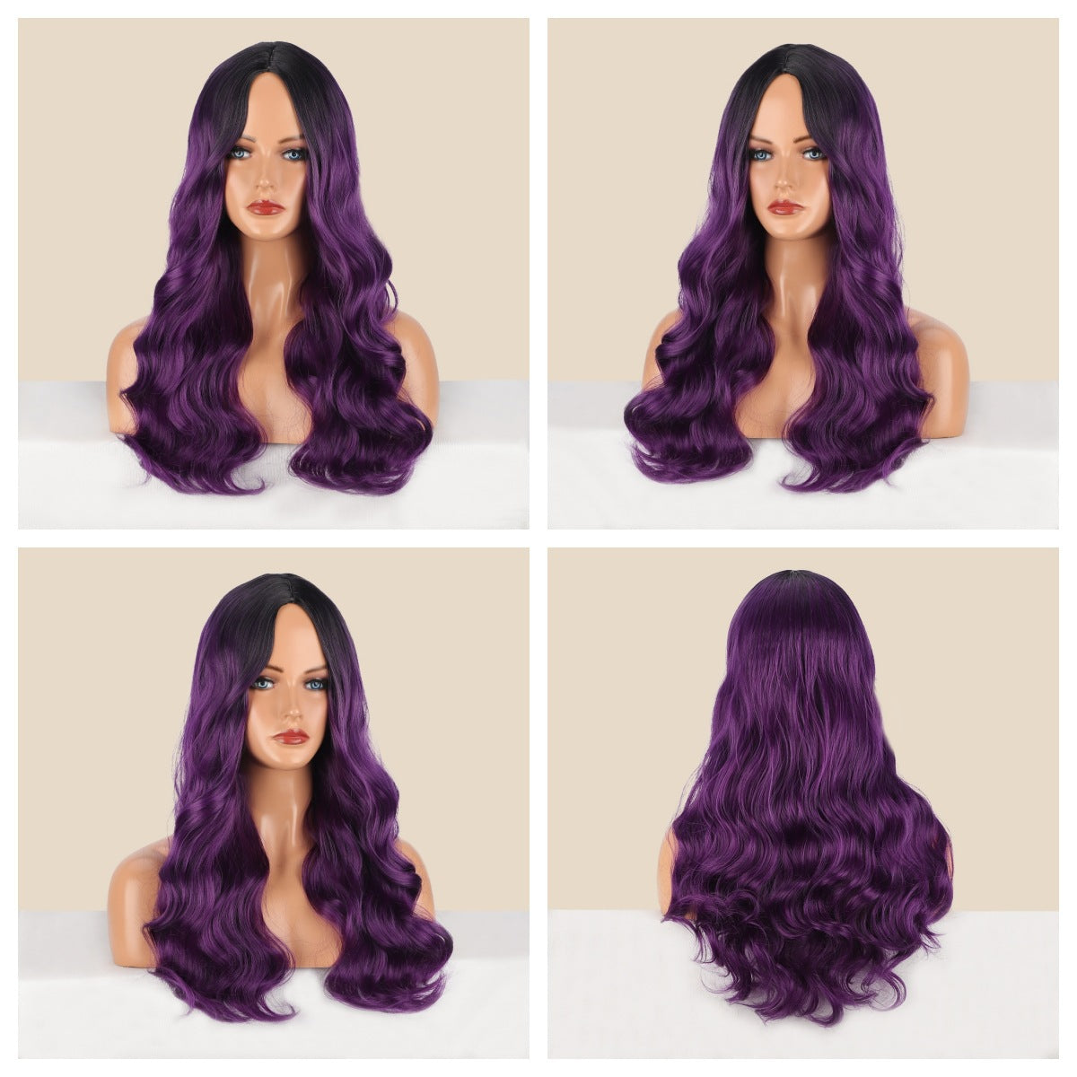 Purple Curly Medium Large Wave Head Wig Long Curls