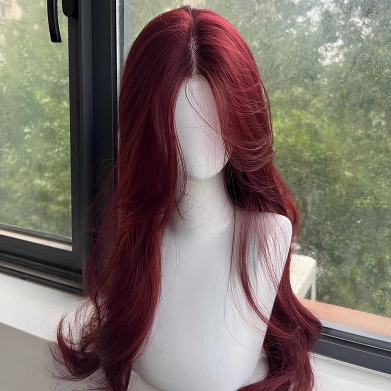 Red Front Lace Big Wave Female Small Medium-sized Long Straight Wig