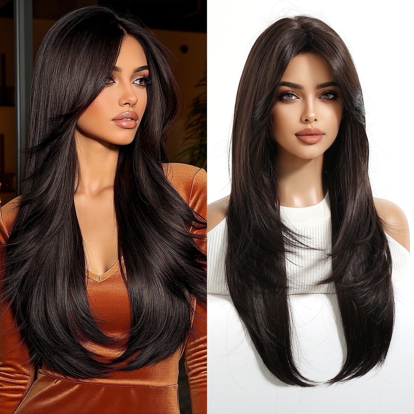 Bangs Face Trimming High-level Natural Black Long Straight Wig