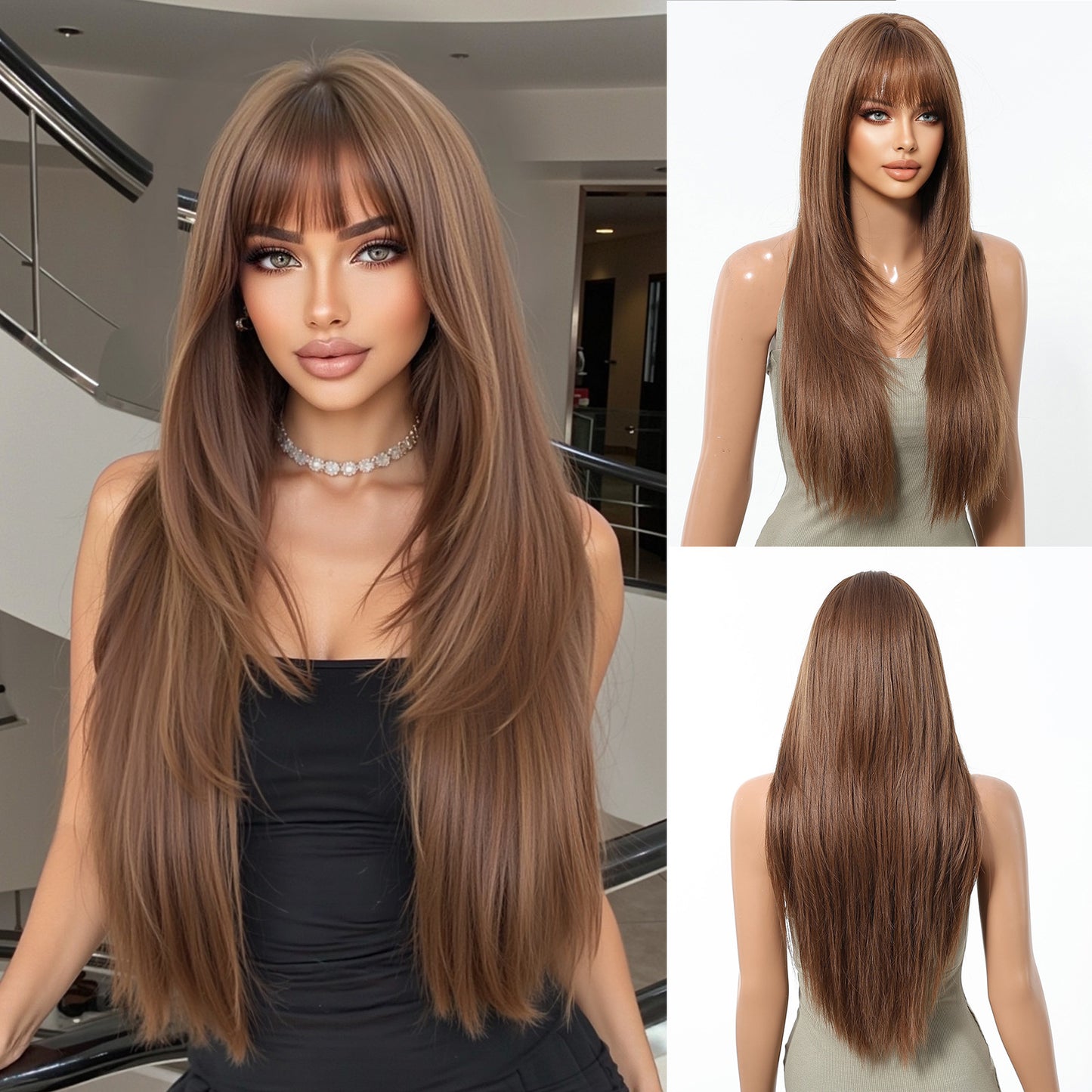 Female Pure Desire Wind Air Bangs Black Brown Long Straight Wig