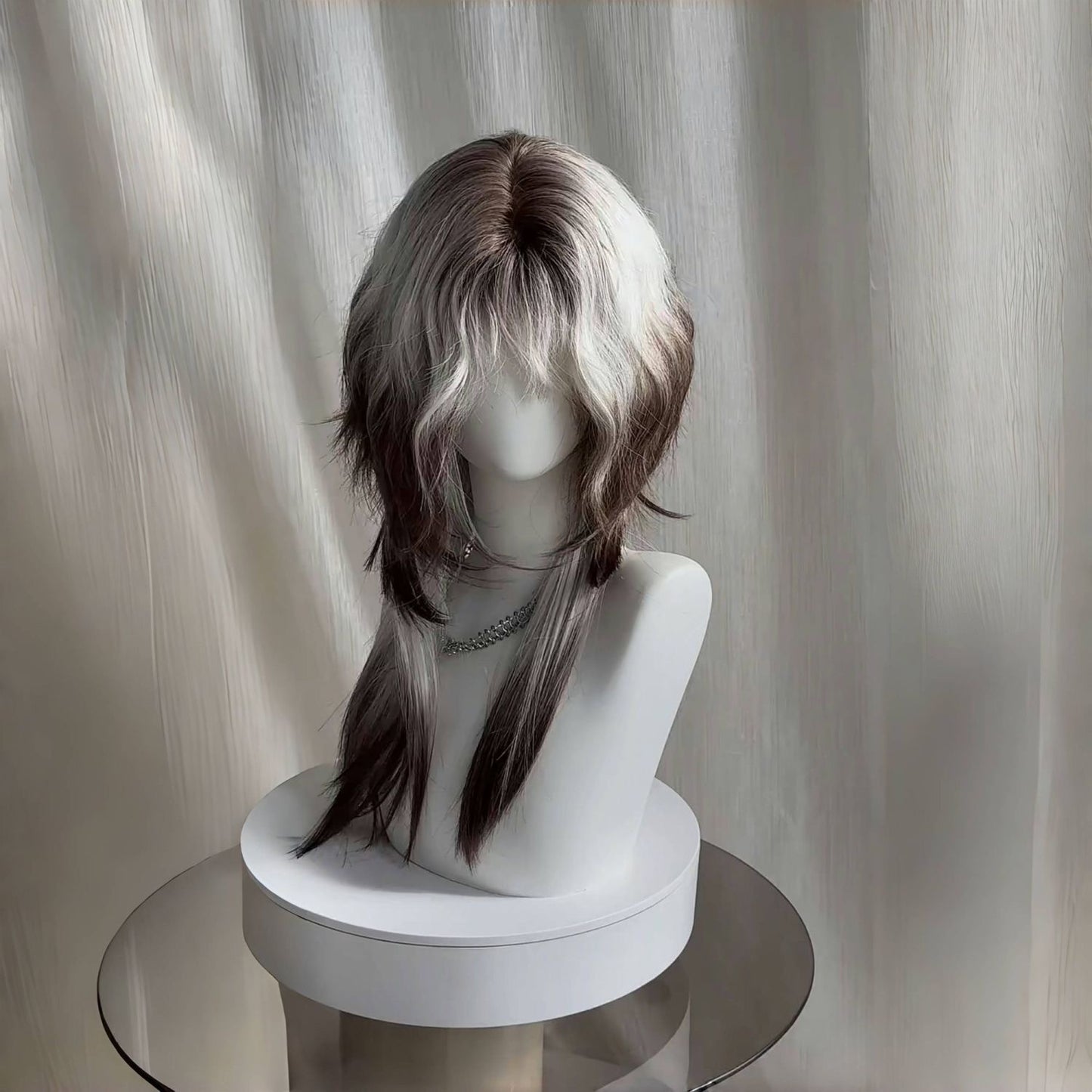 Sier Brown Gradient Anchovy Head Tail Full Wig Long Curls