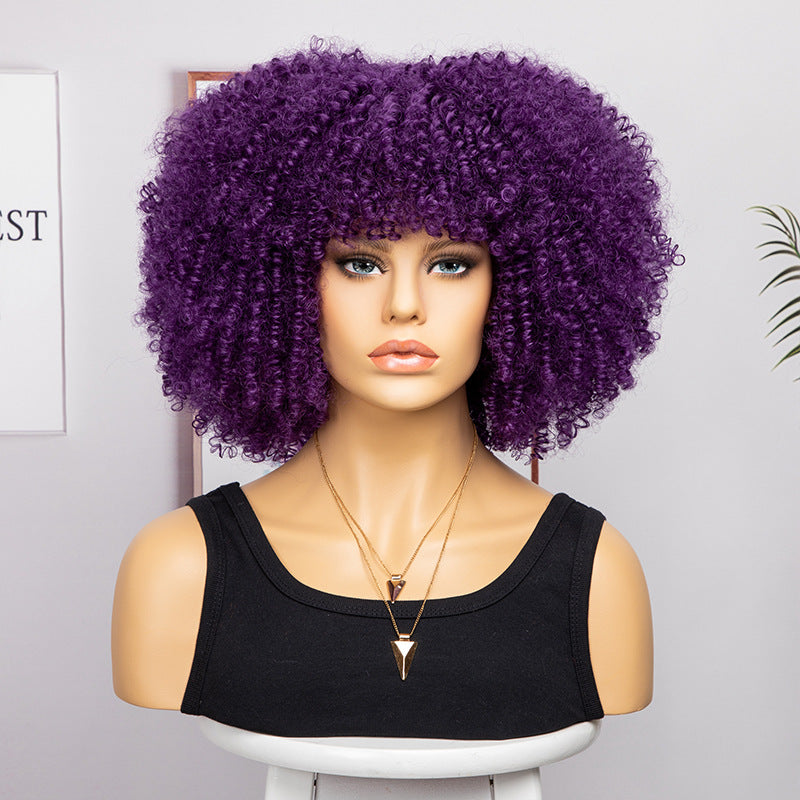 Women's African Fashion Explosion Small Head Cover Wig Short Curly Hair