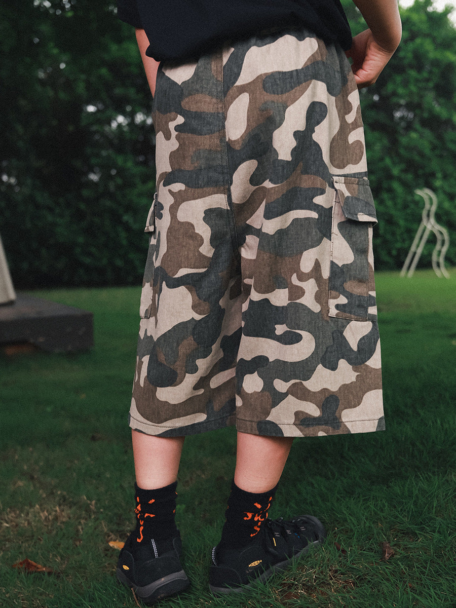 Children's Camouflage Cropped Summer Lightweight Washed Cotton Middle Big Children's Pants