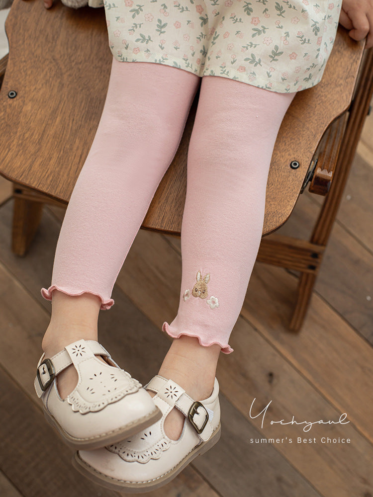 Slim Fit Leggings Summer Sweet Cute Stringy Seedge Embroidered Small Children's Pants