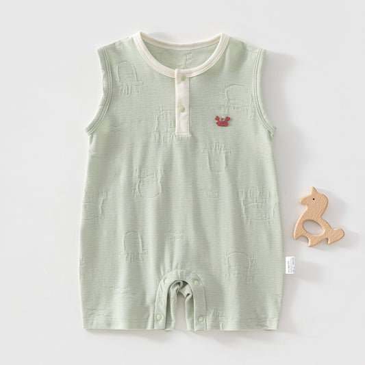 Pure Cotton Class Jacquard Sleeveless Romper Thin One-piece Air Conditioning Jumpsuit, Climbing Suit