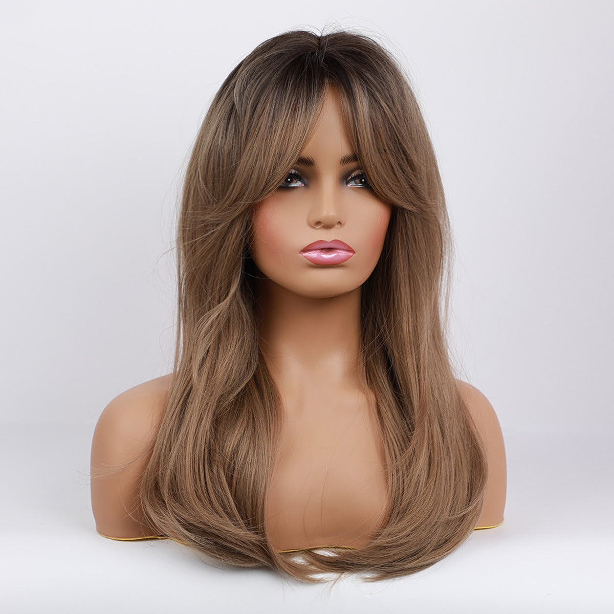 Women's Air Bangs Black Gradient Brown Long Straight Wig