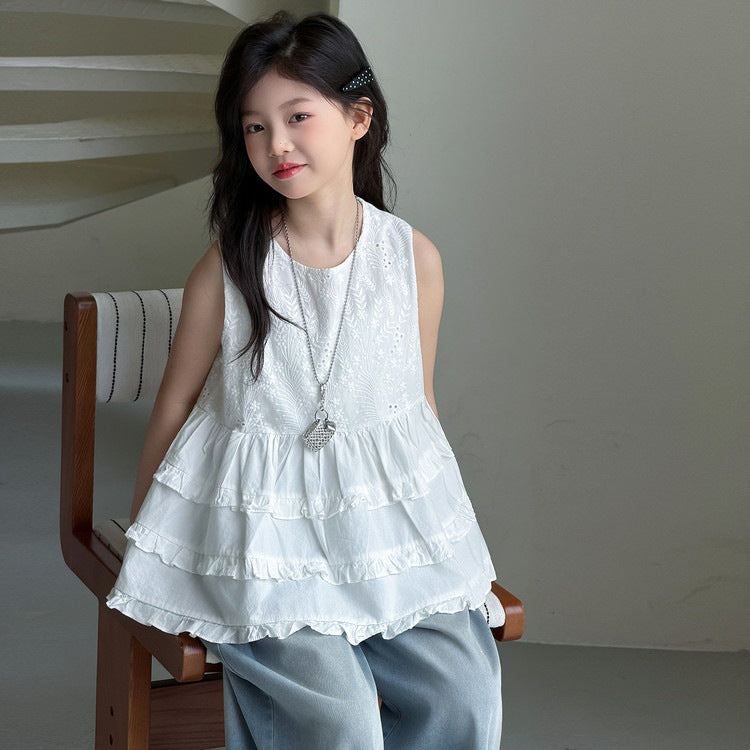 Summer Middle Big Ruffled Vest Pants Children's Suit
