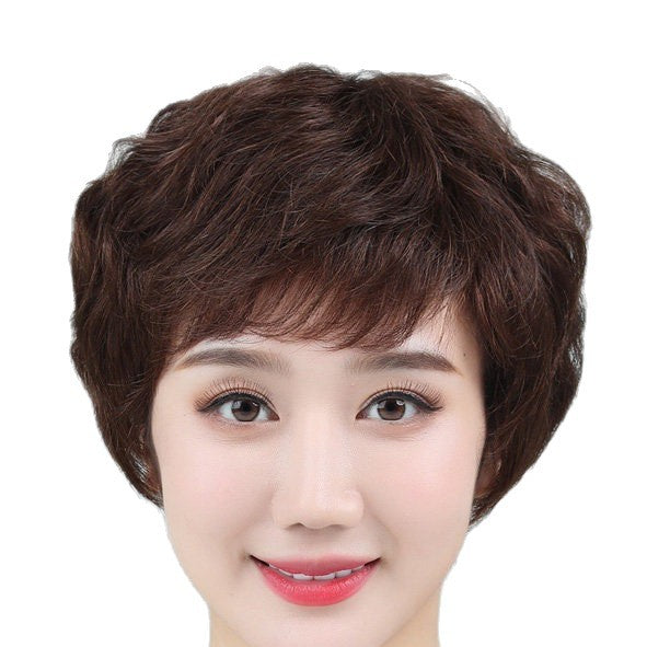 Women's Mother Style Real Full Human Natural Wig Short Curly Hair