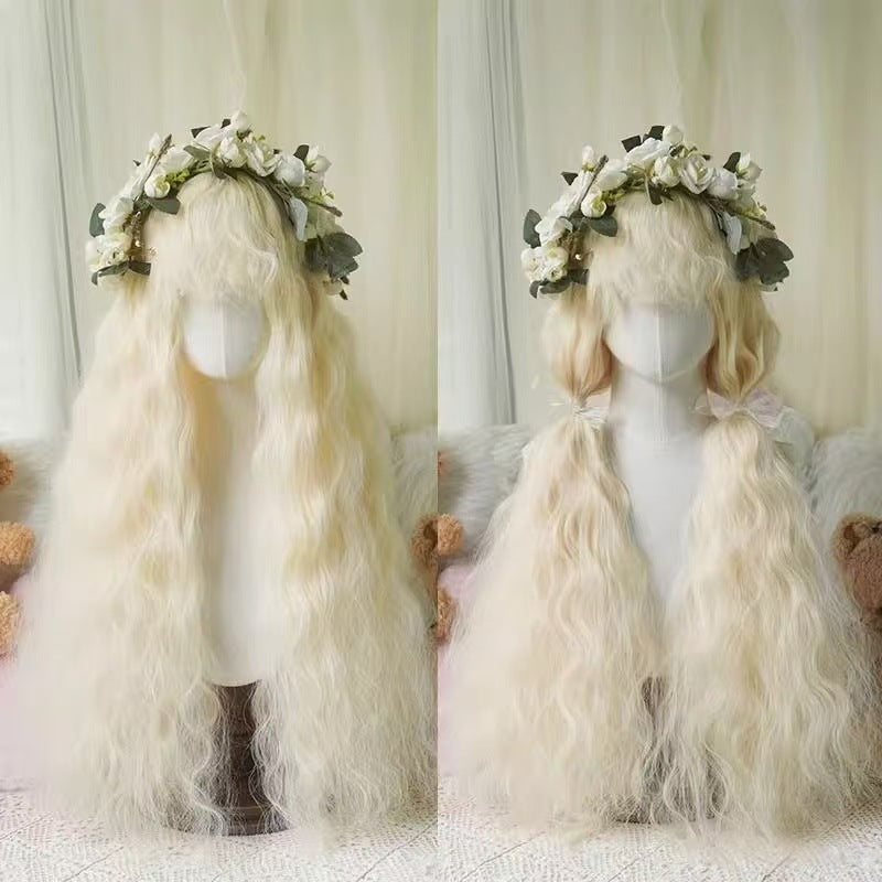 Style Pastoral Small Linen Gold Black Brown Wig Long Curls