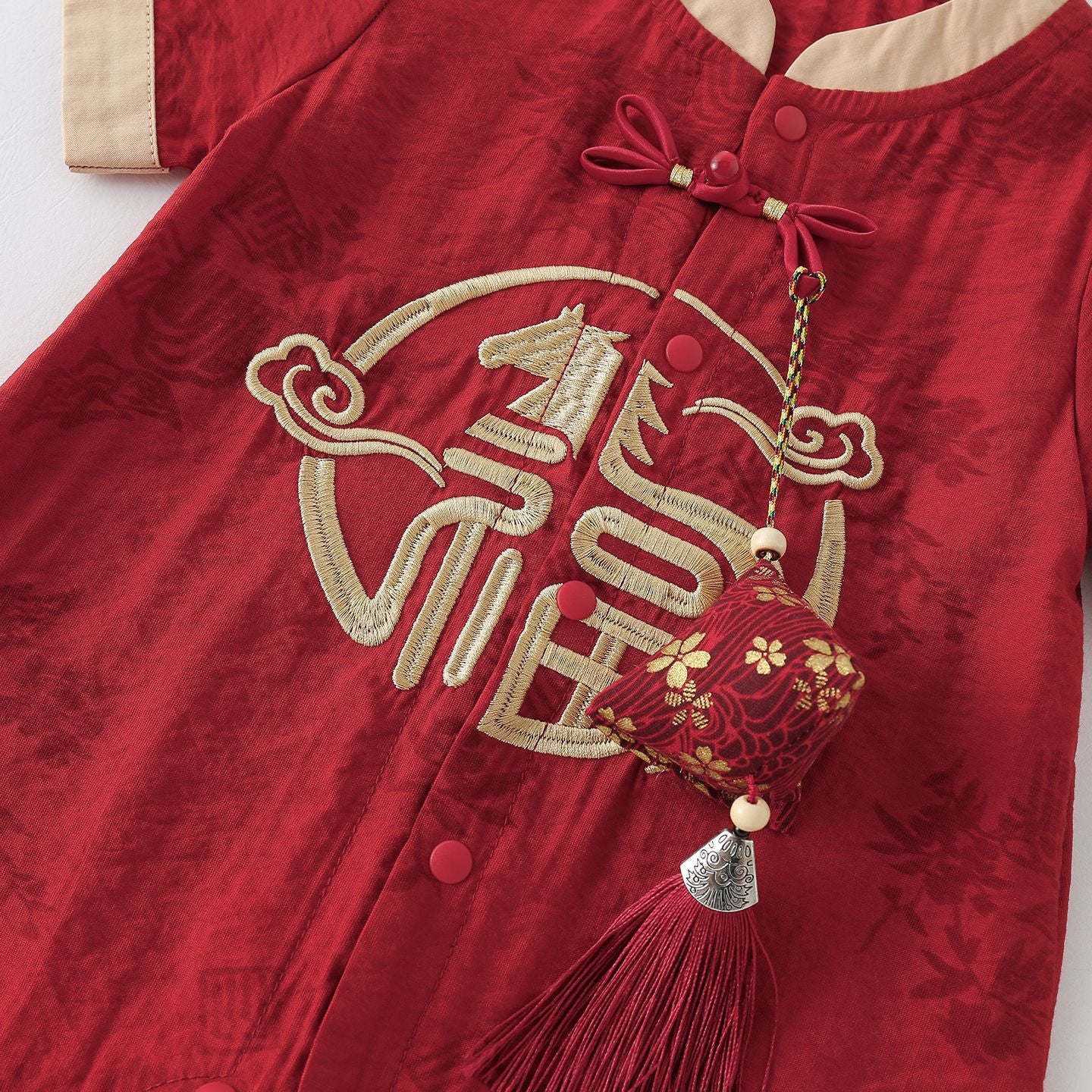 Boy Red Clothes Summer Jumpsuit Hundred Days Banquet Centennial Year Jumpsuit, Climbing Suit