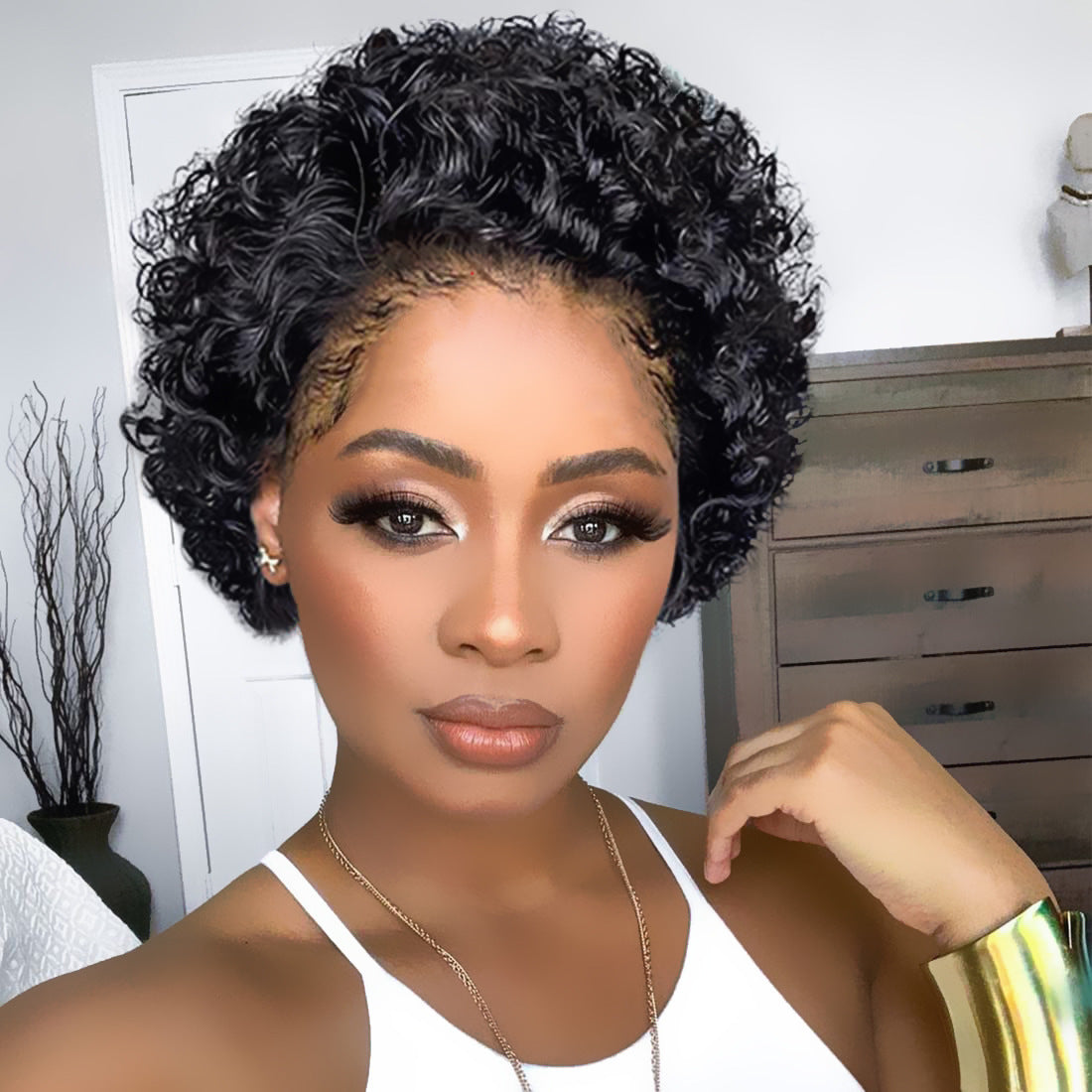 Women's Small Front Lace Synthetic Wigs Wig Short Curly Hair