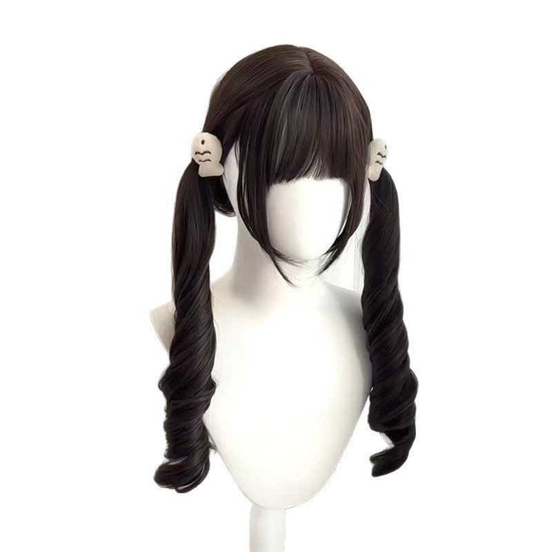 Double Ponytail Roman Curly Hair Finished Shape Wig Long Curls