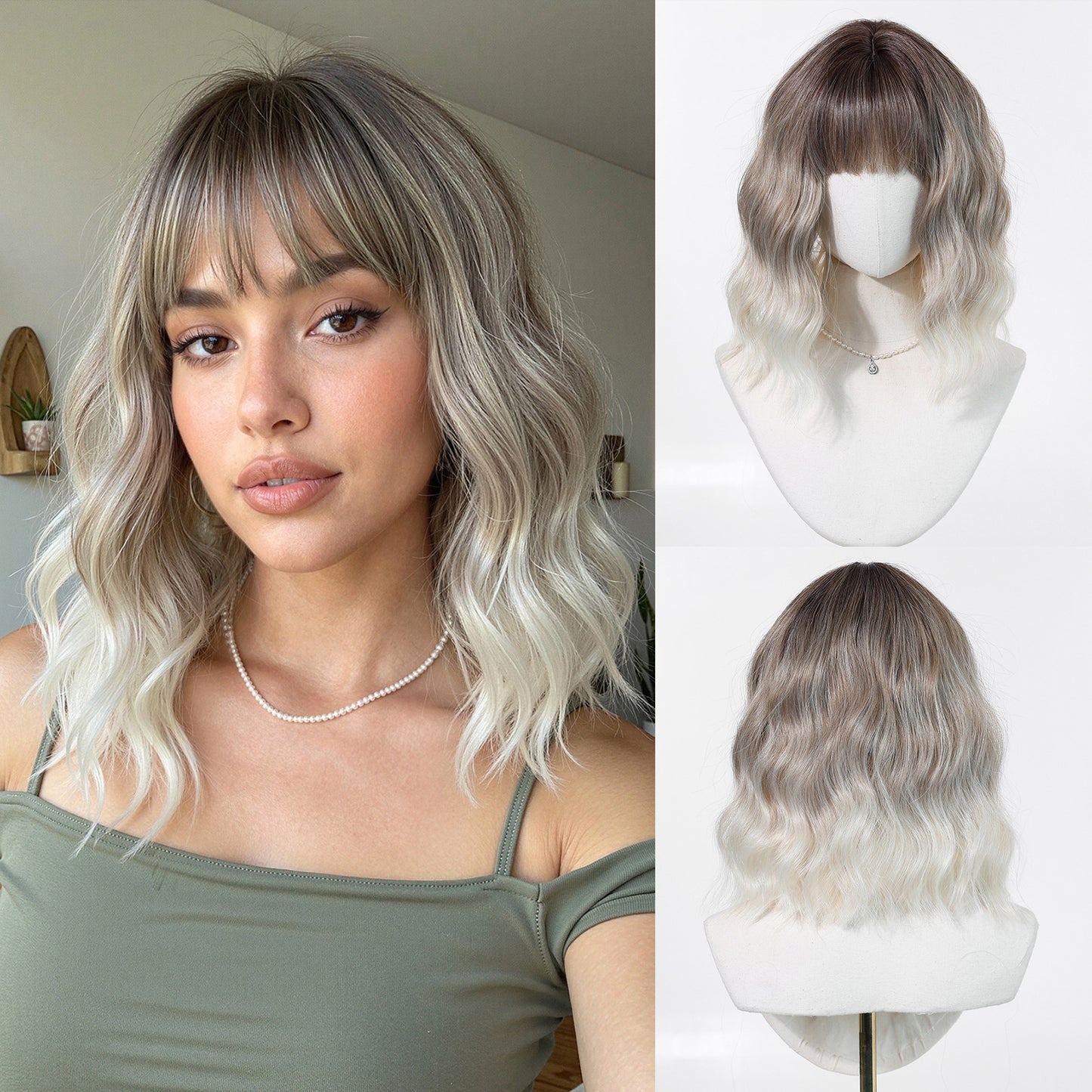 Trendy Classy Brown Bangs Chemical Fiber Wig Short Curly Hair