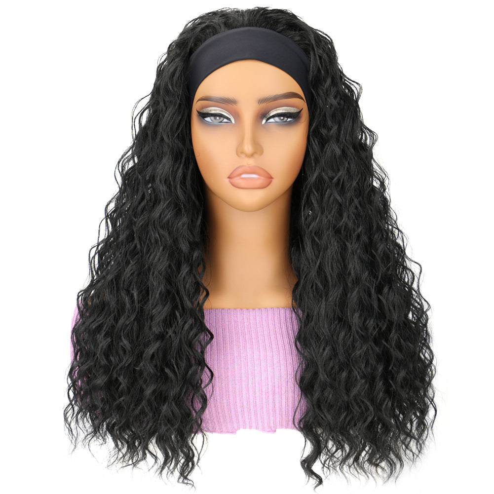 Women's Headscarf African Fashion Hand Wrapped Small Wig Long Curls