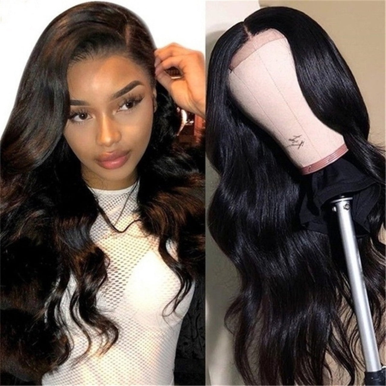 Rose Net Split Black Curly Big Wave Chemical Fiber Wig Long Curls