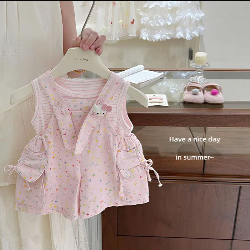 Women's Cute Cartoon Suspender Pants Western Style Super Nice Two-piece Set Children's Suit