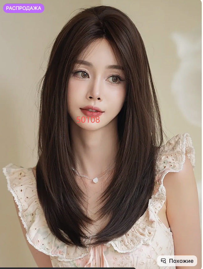 Women's Fashion Gray White Mixed Color Short Curly Hair Side Bangs Long Straight Wig