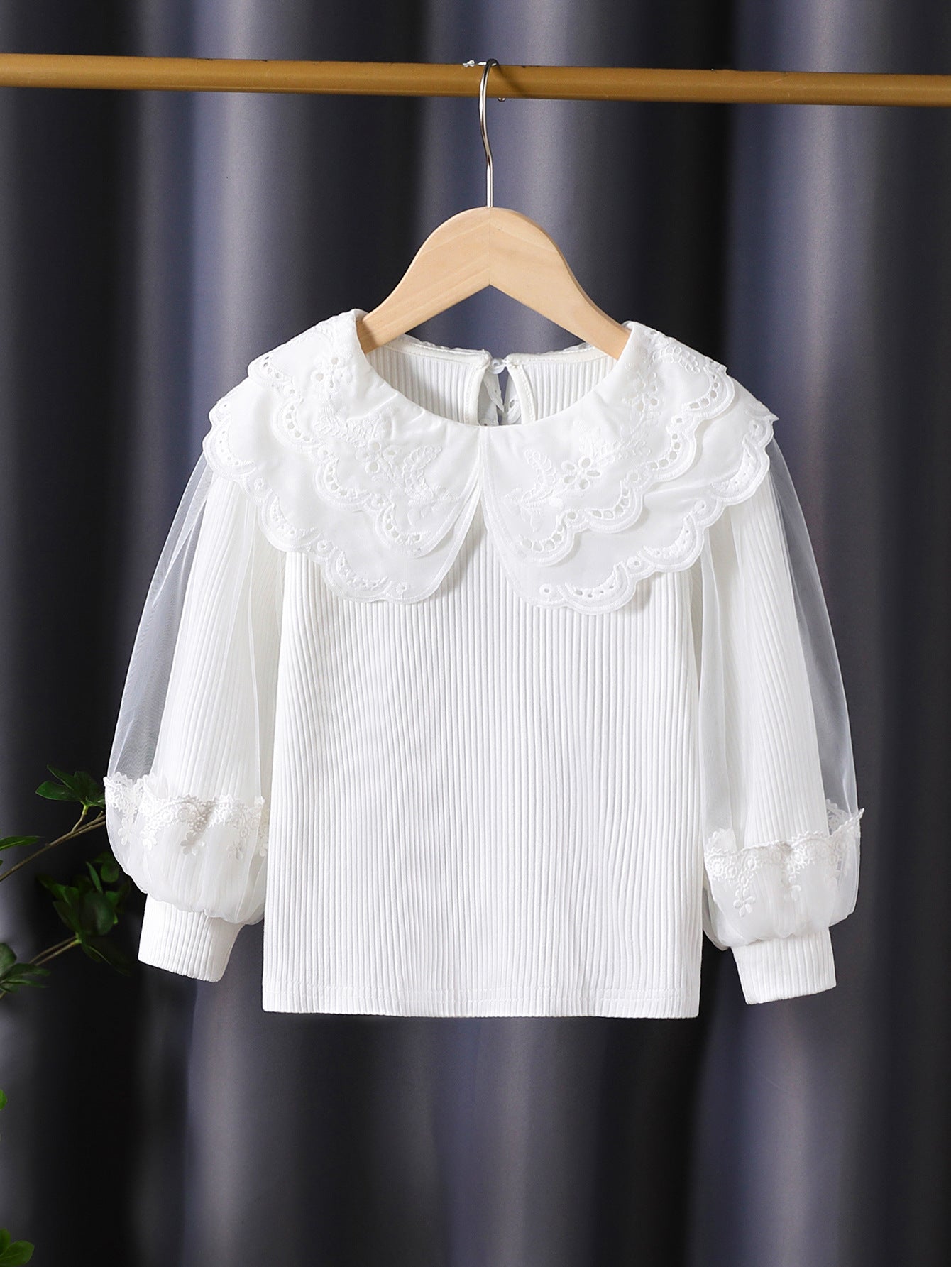 Long Sleeve Pure Cotton Lantern Mesh Sleeves Outer Wear Children's T-shirt