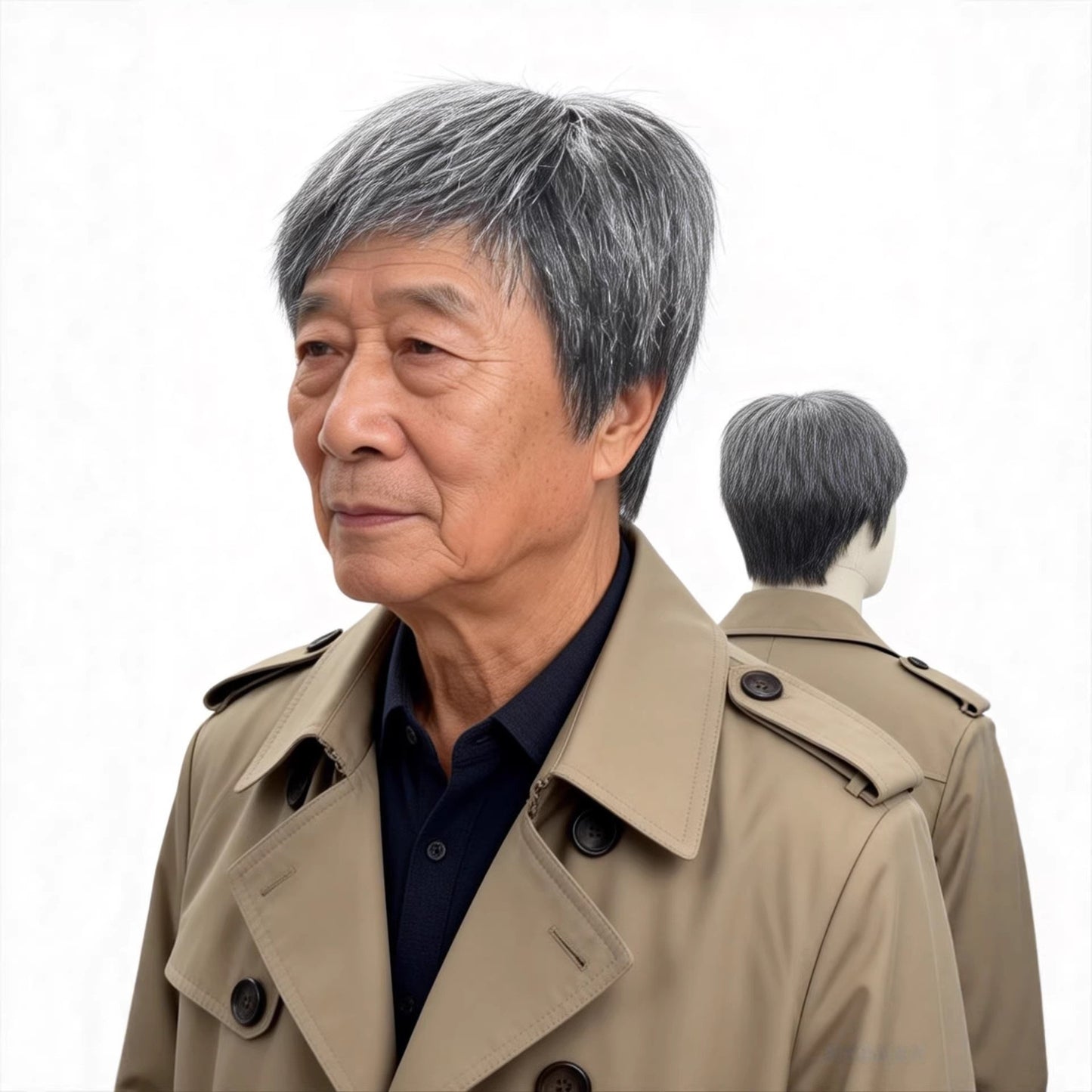 Men's White Real Hair Short Partial Side Bangs All Men's Wig