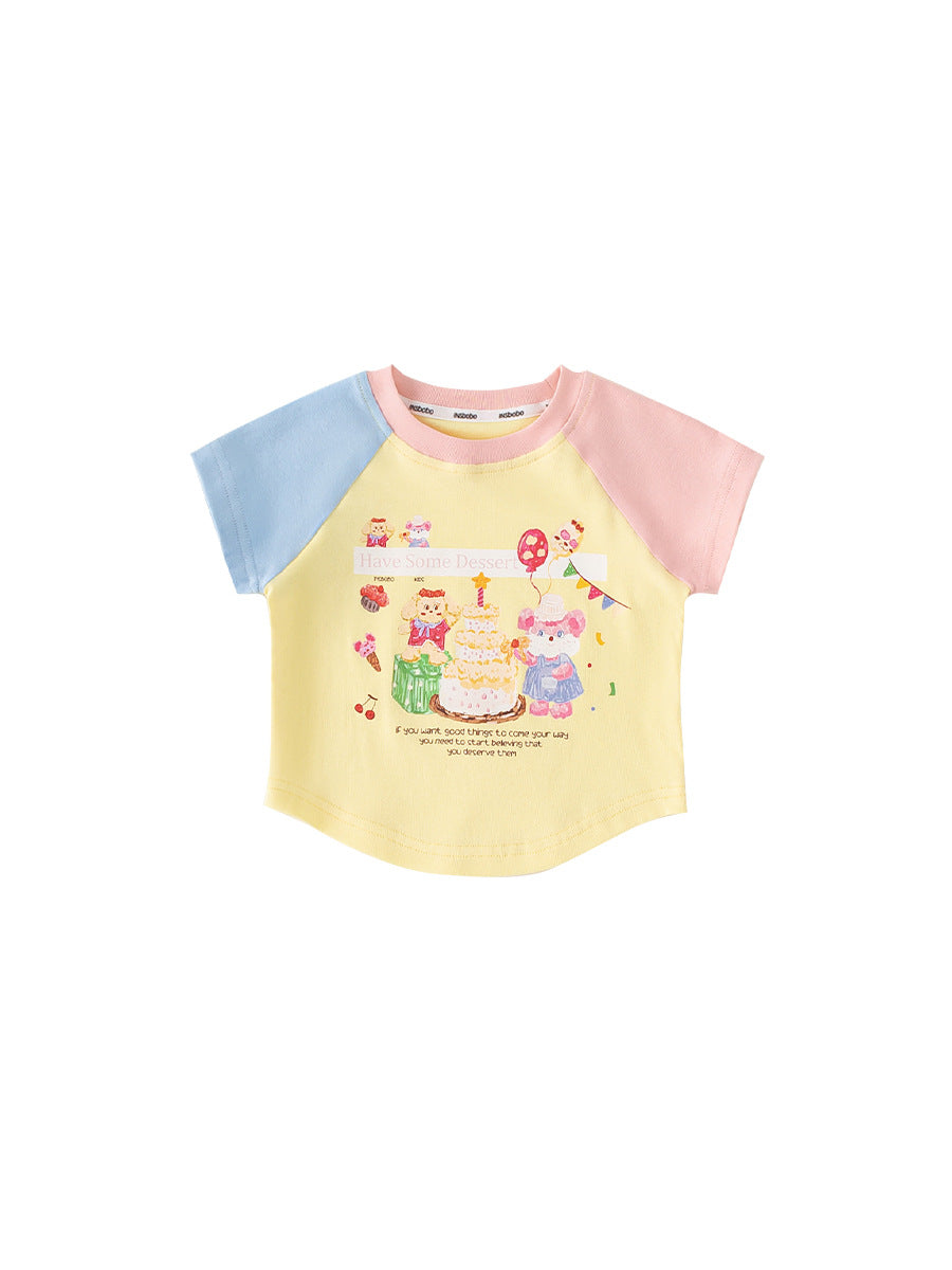 Children's Thin Summer Top Raglan Sleeves Cartoon Children's T-shirt