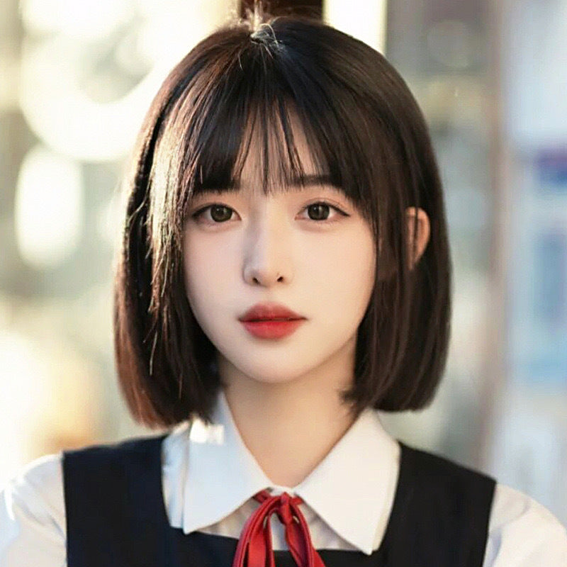 Women's Black White Gradient Head Chemical Fiber Wig Short Straight Hair