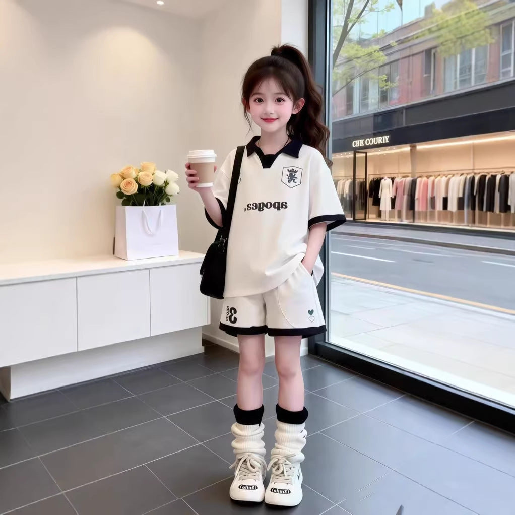 Children's Sports Preppy Style Summer Short-sleeved Shorts Wear Children's Suit