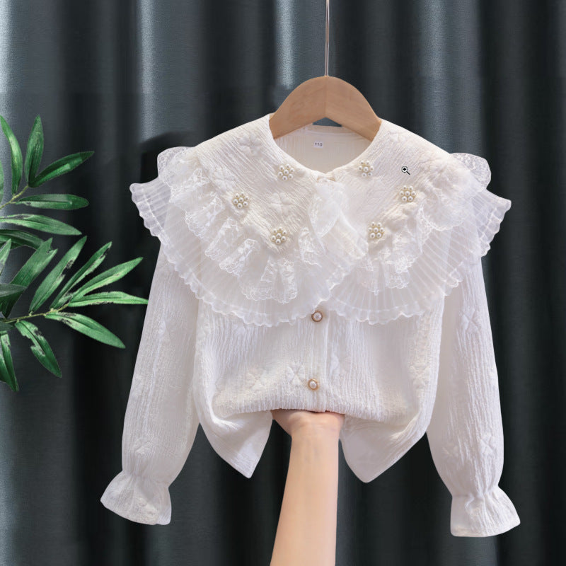 Doll Collar Chiffon Lace Clothing Autumn Design Sense Small Ocean Children's Shirt