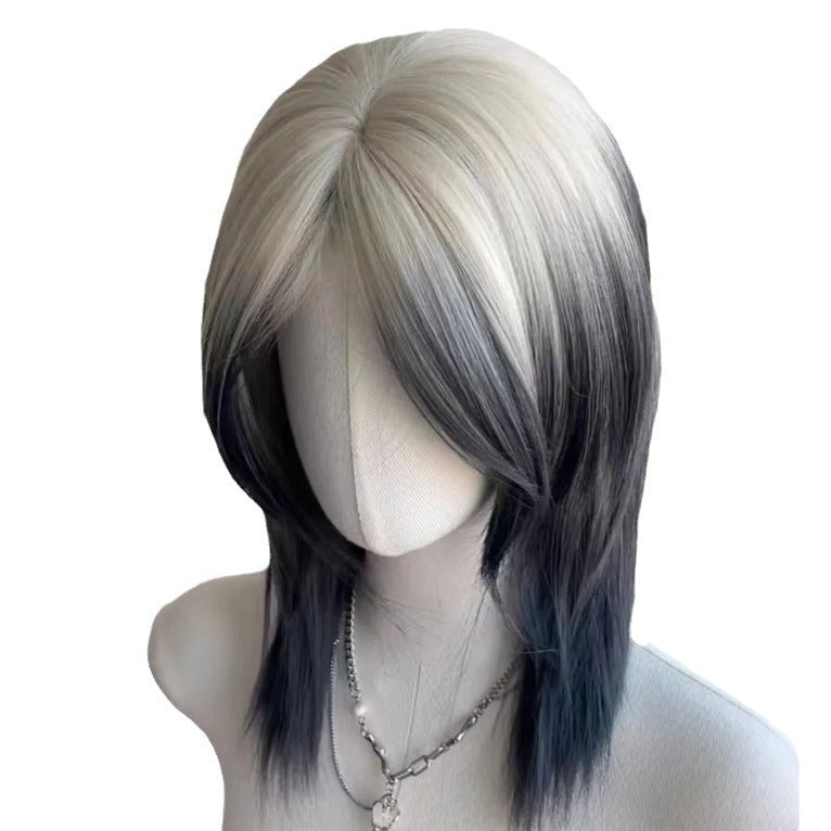 Women's & Men's Wolf Tail Hair Anchovy Head Gradient Dyed Warrior Half Long Straight Wig