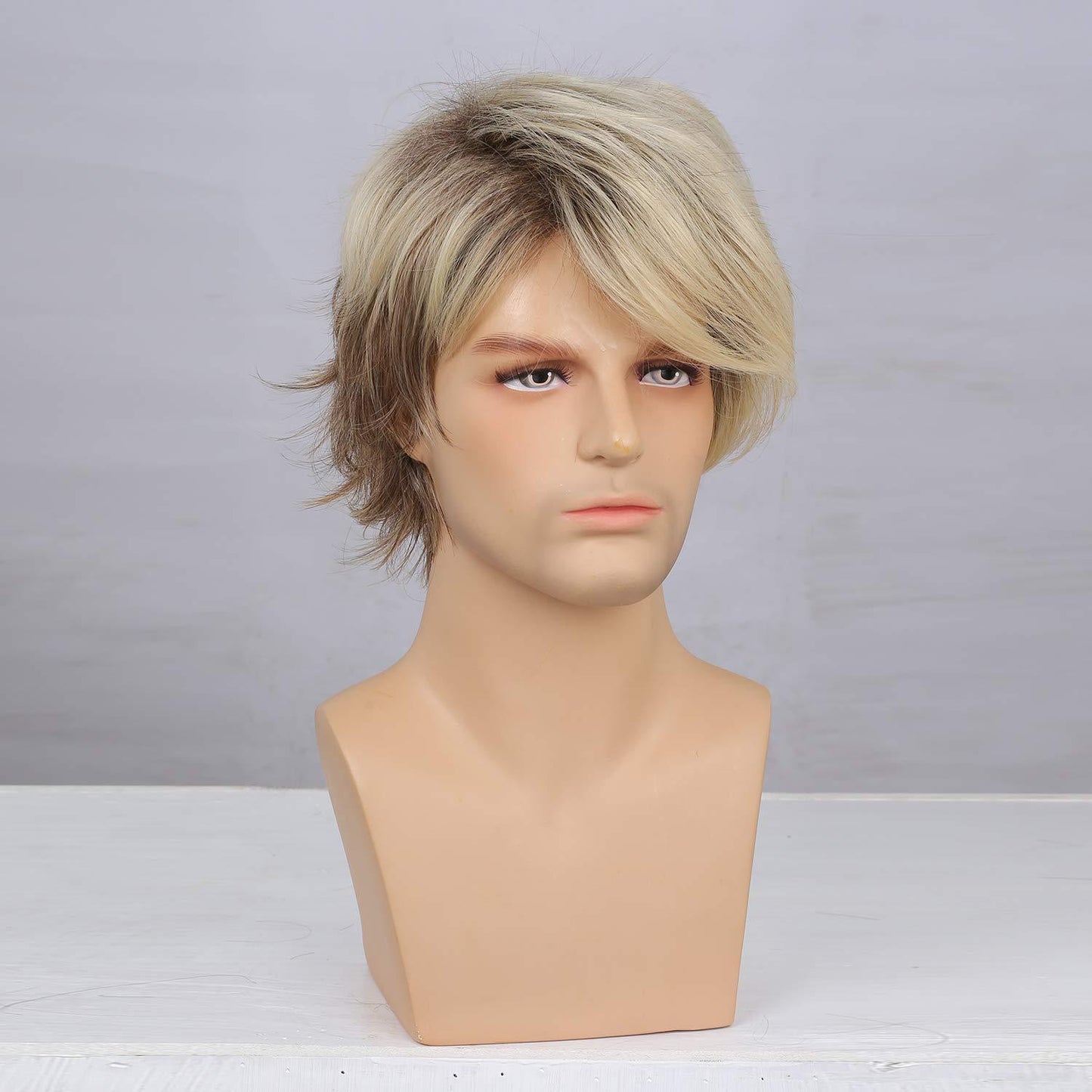 Men's Partial Brown Gold Mixed Color Short Men's Wig