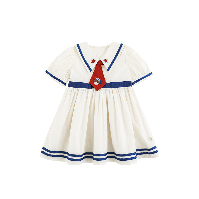 Summer Sea Patrol Dreamers Contrast Color Braid Navy Blue White Children's Dress