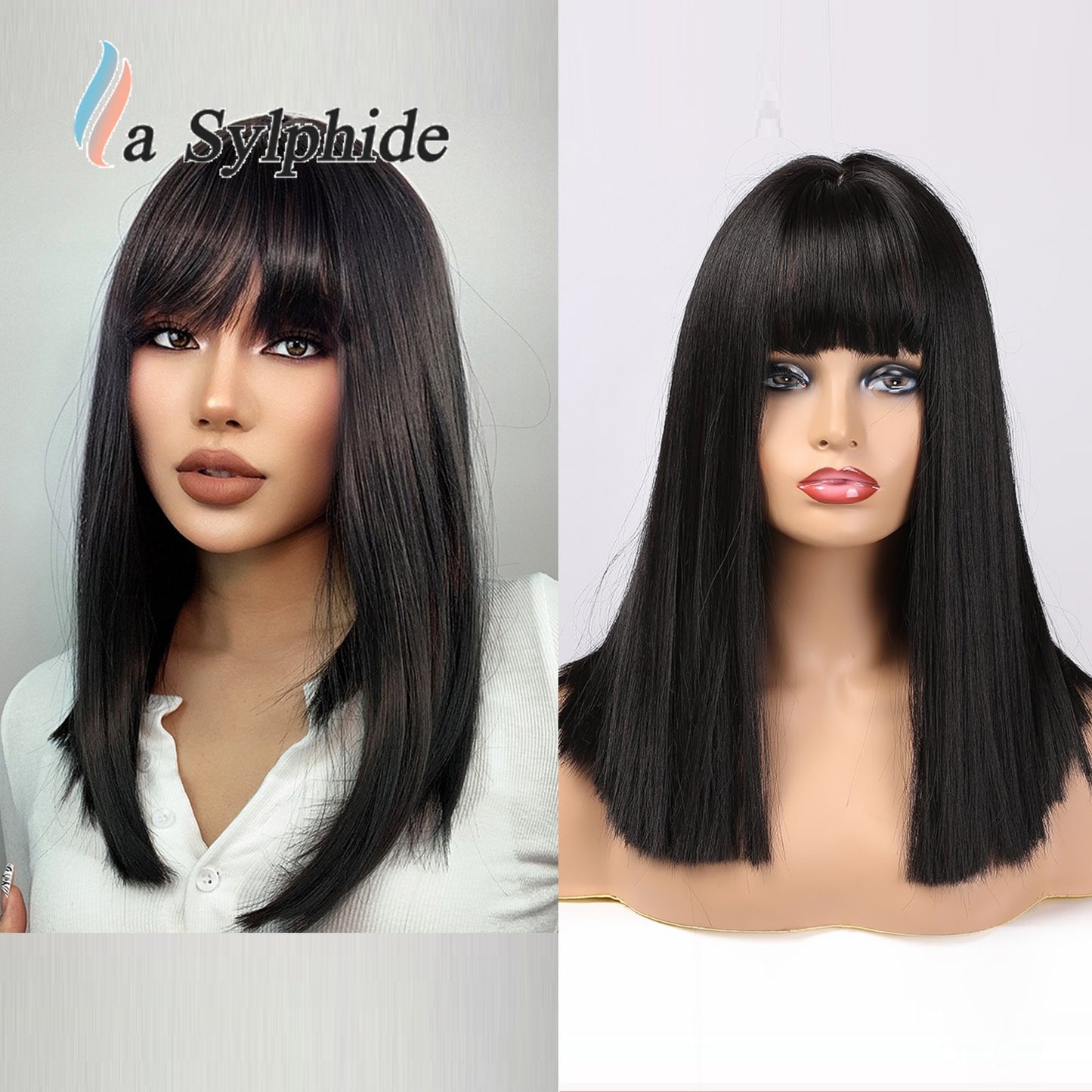 Female Summer Natural Cartoon Bangs Mid-length Collarbone Length Real Hair Wig